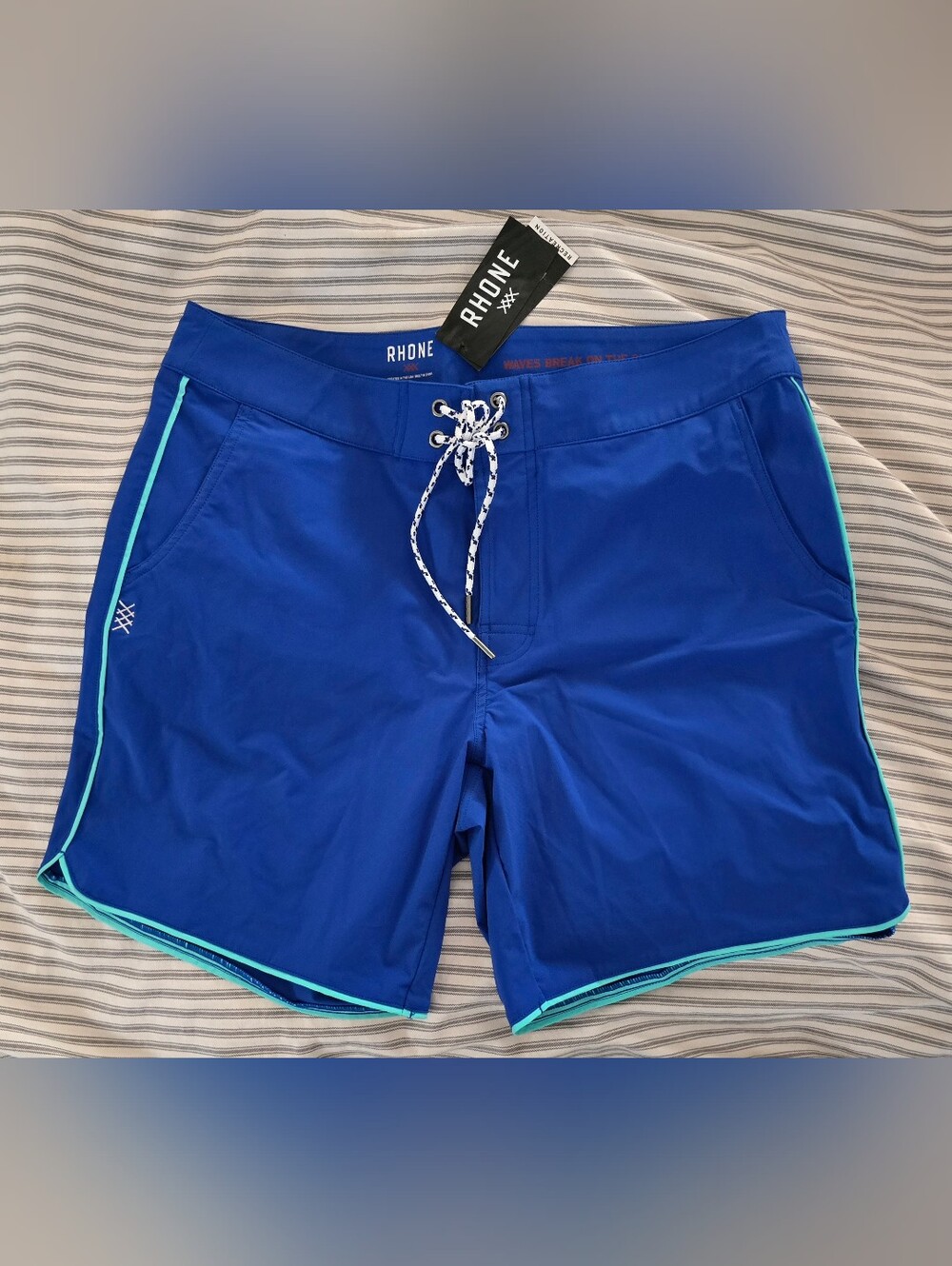 RHONE Cobalt Blue Swim Board Shorts with Aqua Piping
